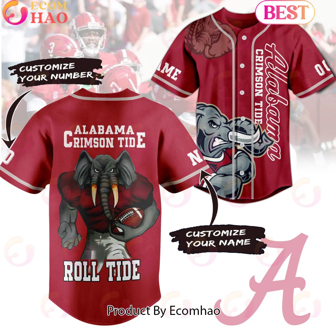 Personalized Alabama Crimson Tide Roll Tide Baseball Jersey