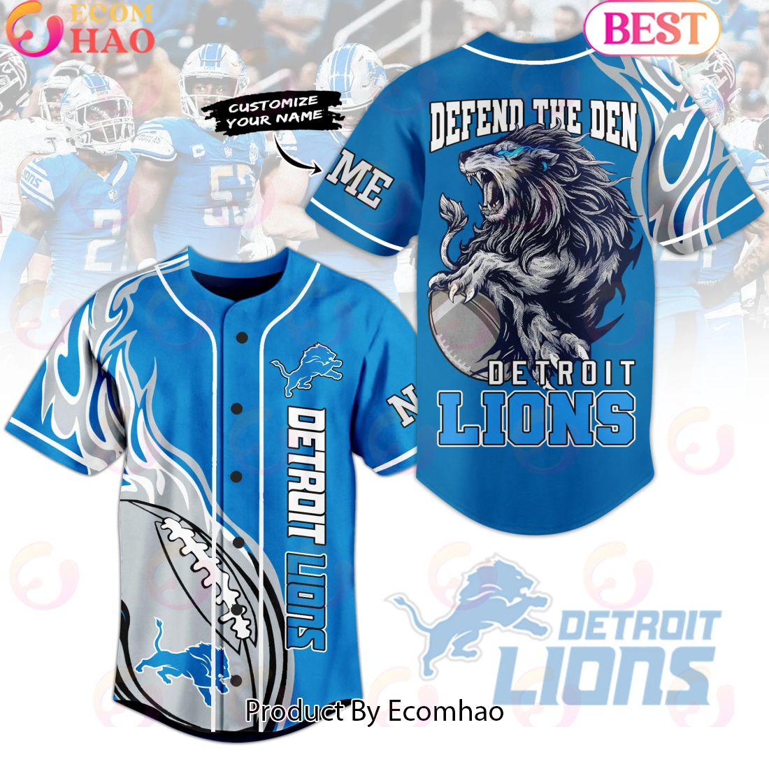 Personalized Detroit Lions Defend The Den Baseball Jersey