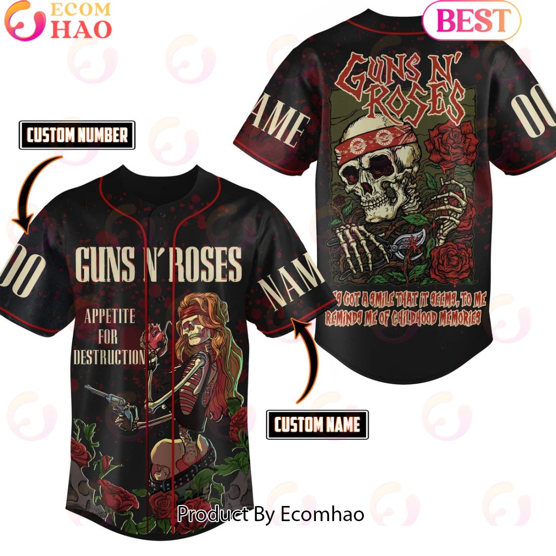 Personalized Guns N’ Roses Appetite For Destruction Baseball Jersey