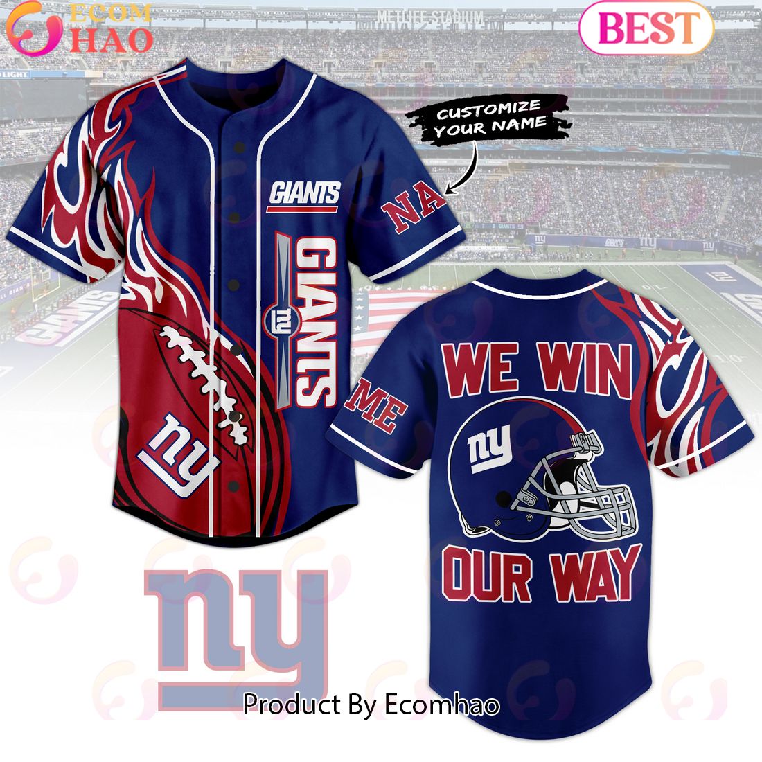 Personalized New York Giants We Win Our Way Baseball Jersey