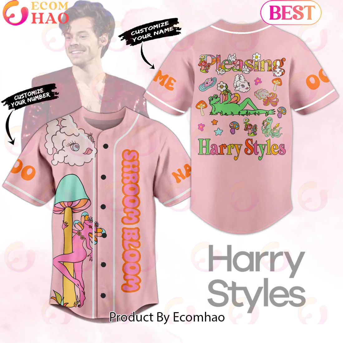 Personalized Shroom Bloom Pleasing Harry Styles Baseball Jersey