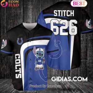 Indianapolis Colts Lilo And Stitch Baseball Jersey Black-Blue