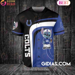 Indianapolis Colts Lilo And Stitch Baseball Jersey Black-Blue