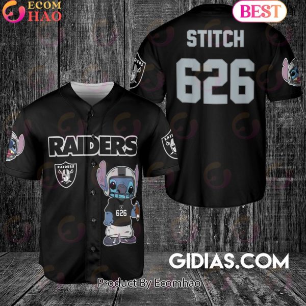 Las Vegas Raiders Lilo And Stitch Baseball Jersey Black