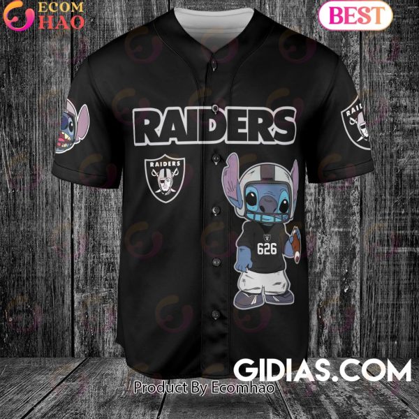 Las Vegas Raiders Lilo And Stitch Baseball Jersey Black