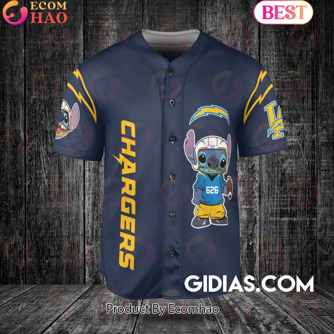 Los Angeles Chargers Lilo And Stitch Baseball Jersey Navy