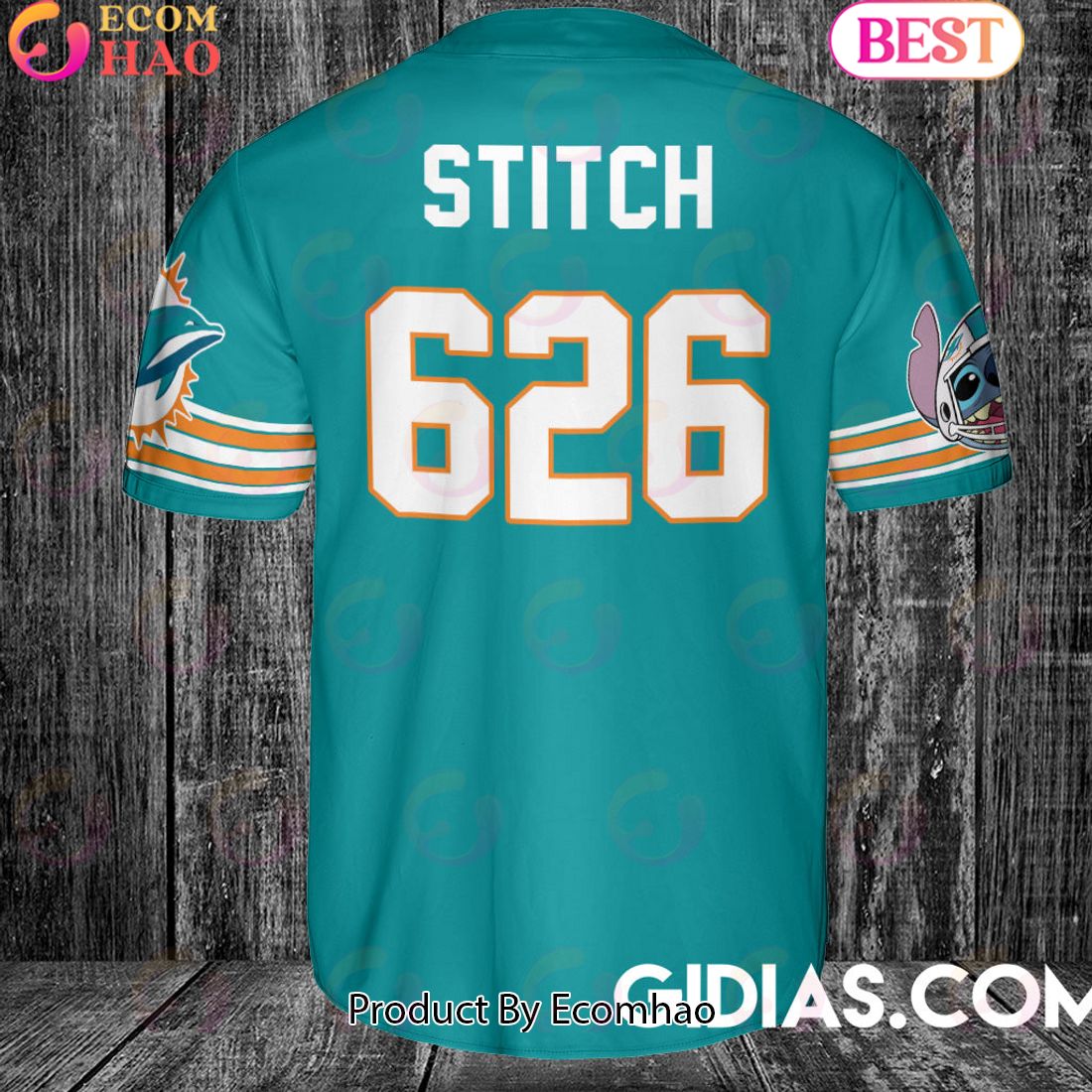 Miami Dolphins Lilo And Stitch Baseball Jersey Teal