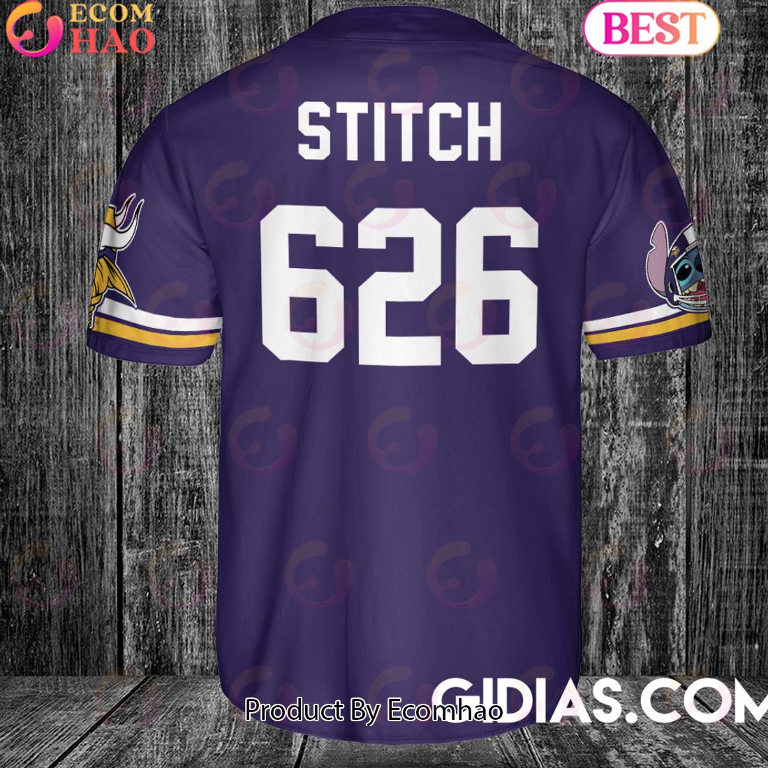 Minnesota Vikings Lilo And Stitch Baseball Jersey Violet