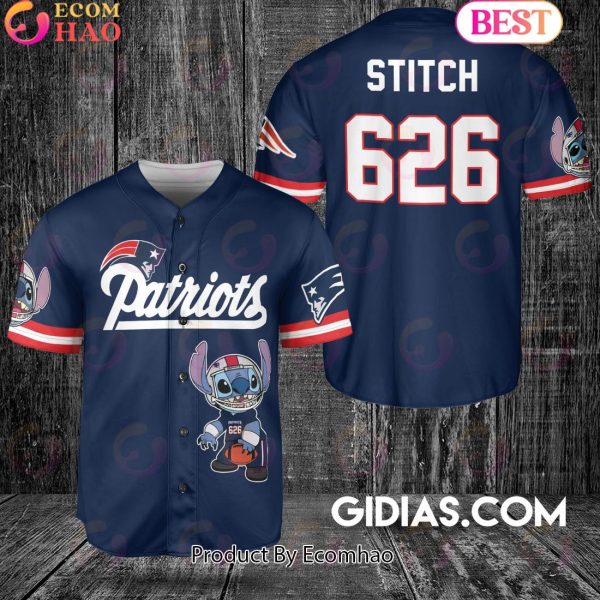 New England Patriots Lilo And Stitch Baseball Jersey Navy