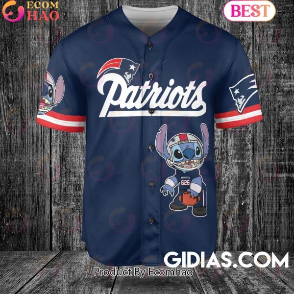 New England Patriots Lilo And Stitch Baseball Jersey Navy