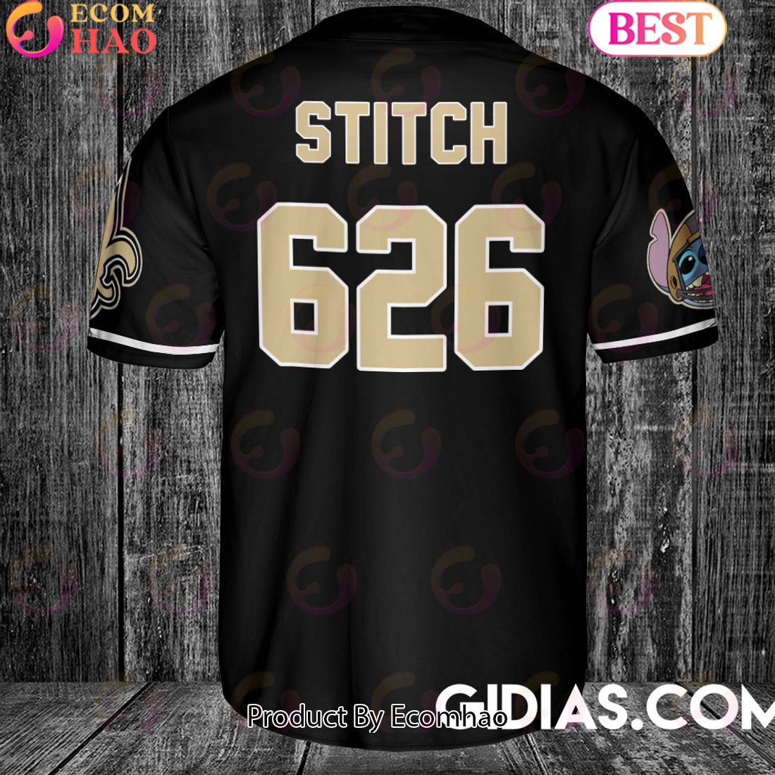 New Orleans Saints Lilo And Stitch Baseball Jersey Black