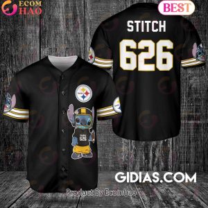 Pittsburgh Steelers Lilo And Stitch Baseball Jersey Black