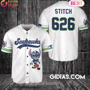 Seattle Seahawks Lilo And Stitch Baseball Jersey White
