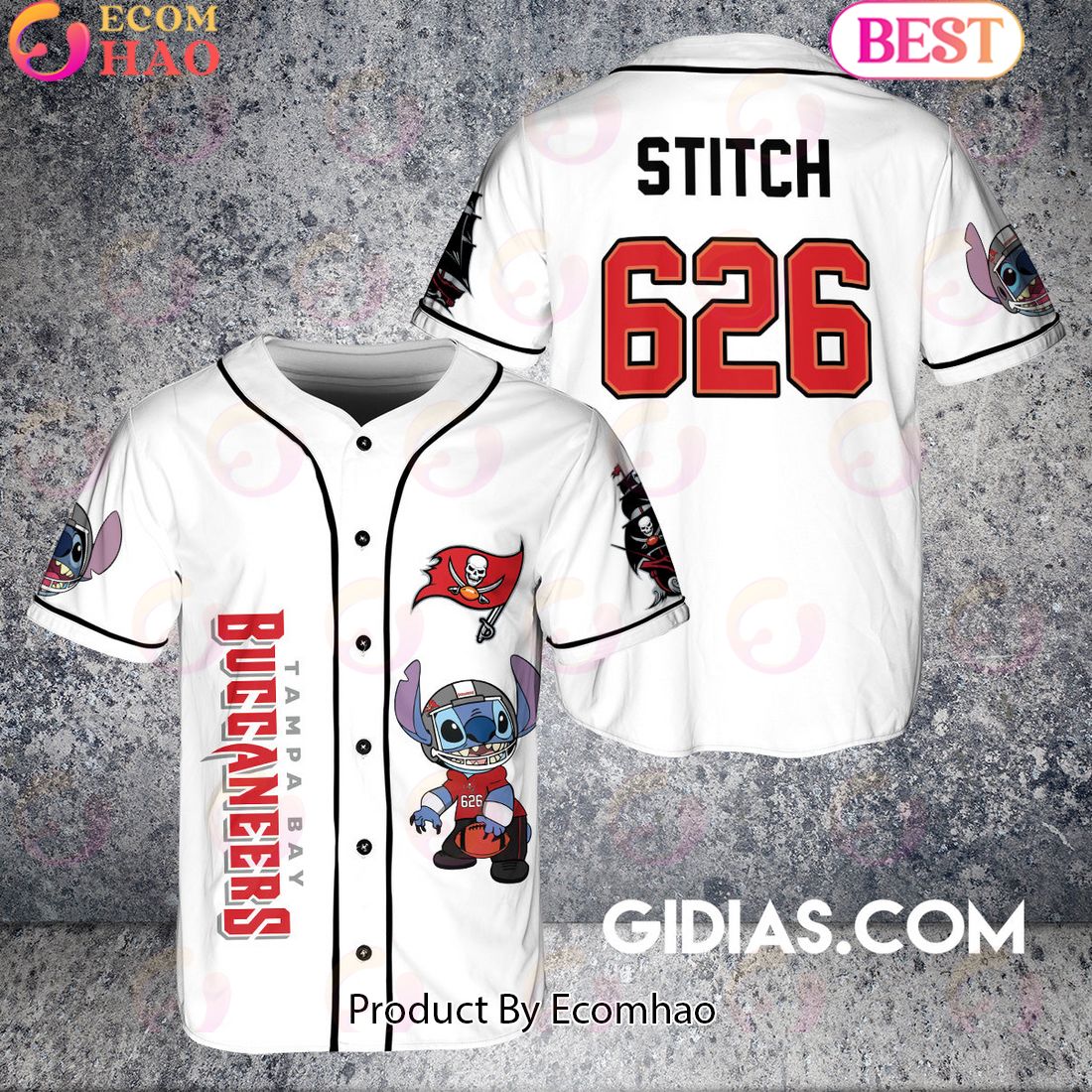 Tampa Bay Buccaneers Lilo And Stitch Baseball Jersey White