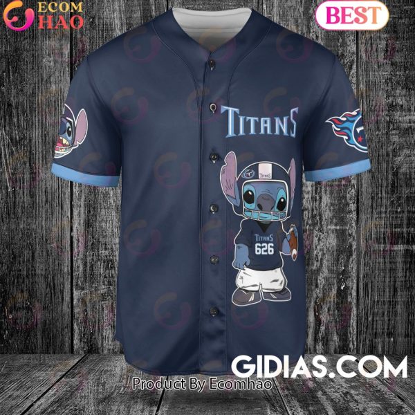 Tennessee Titans Lilo And Stitch Baseball Jersey Navy