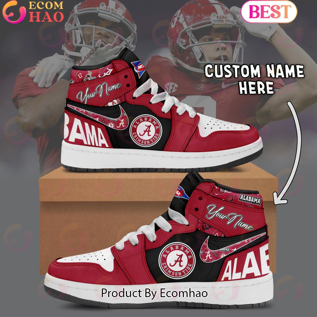 Customize NCAA Alabama Crimson Tide Air Jordan 1 Shoes, Sneaker