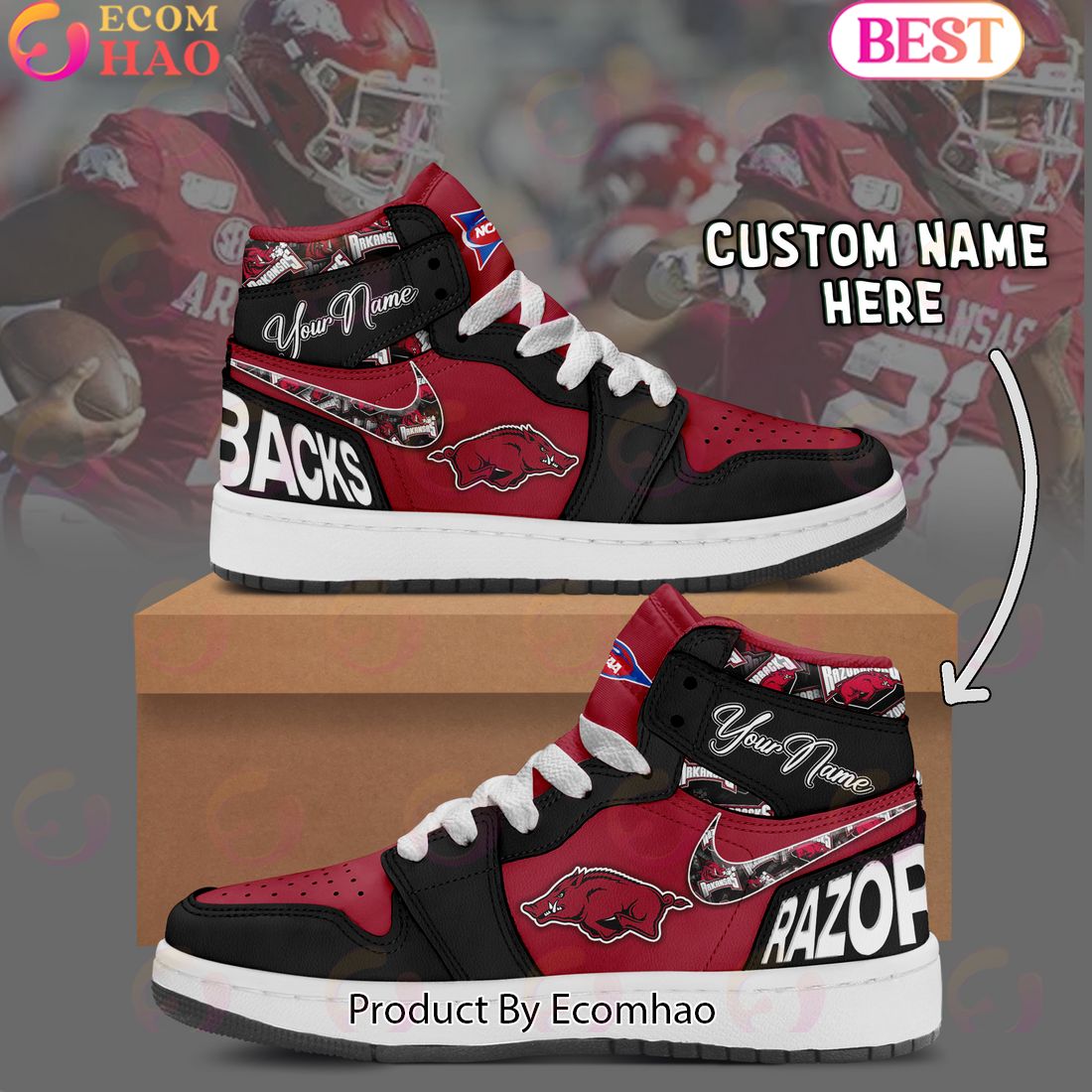 Customize NCAA Arkansas Razorbacks  Air Jordan 1 Shoes, Sneaker