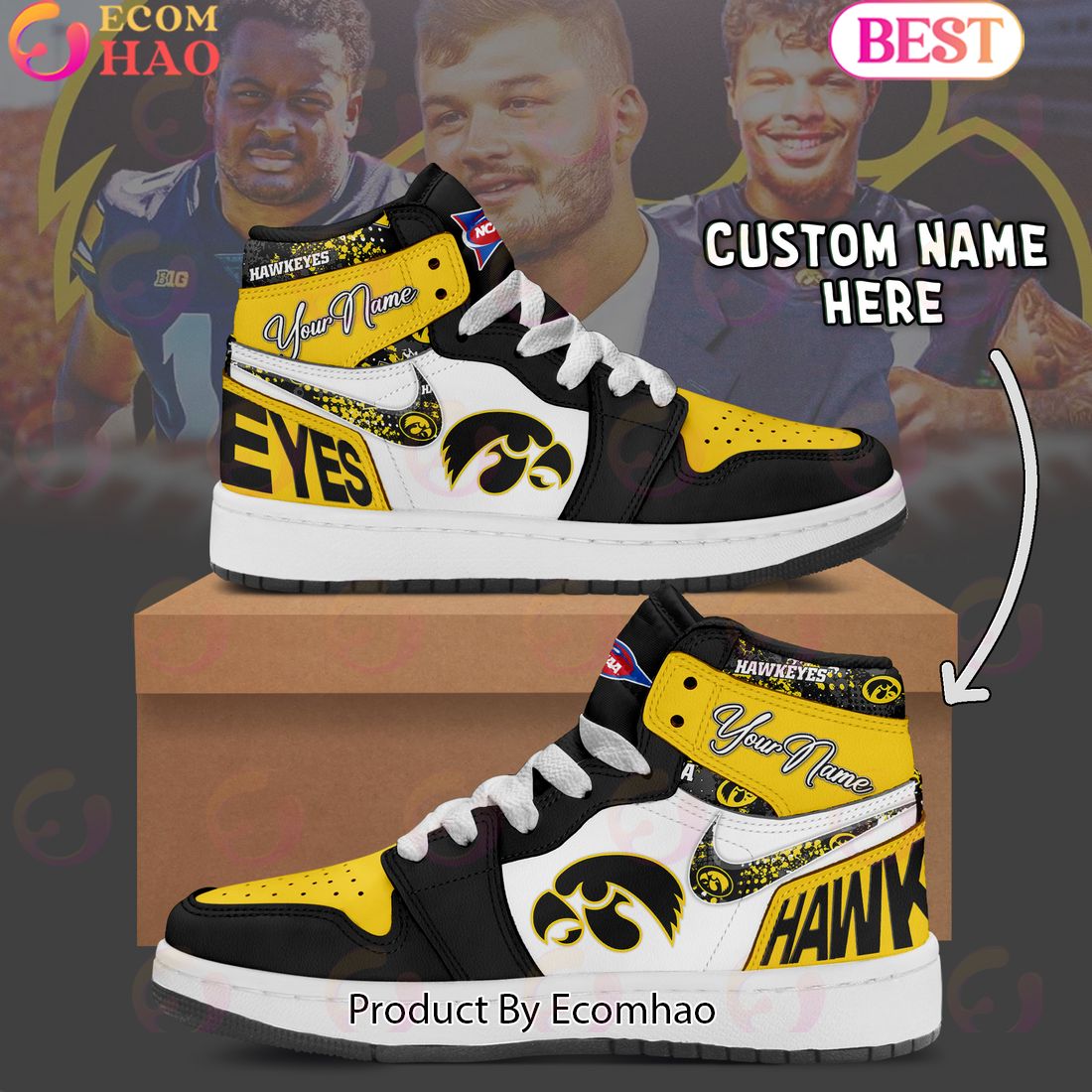 Customize NCAA Iowa Hawkeyes  Air Jordan 1 Shoes, Sneaker