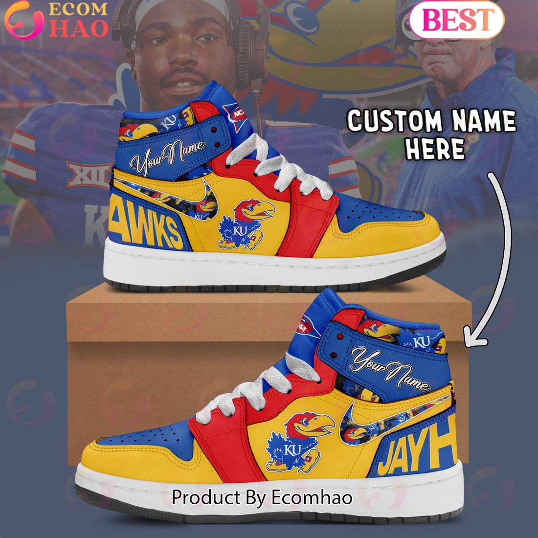 Customize NCAA Kansas Jayhawks  Air Jordan 1 Shoes, Sneaker