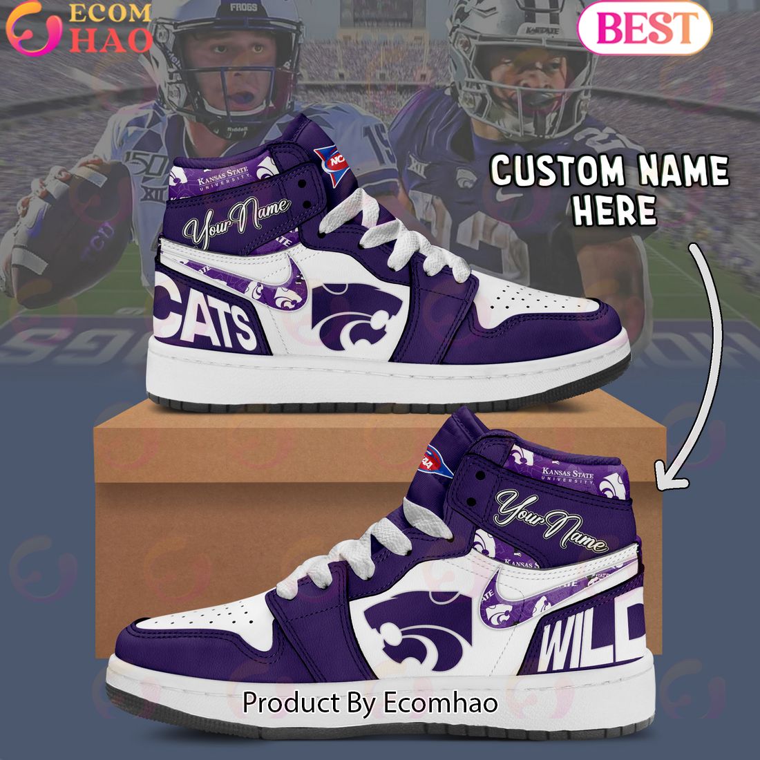 Customize NCAA Kansas State Wildcats  Air Jordan 1 Shoes, Sneaker