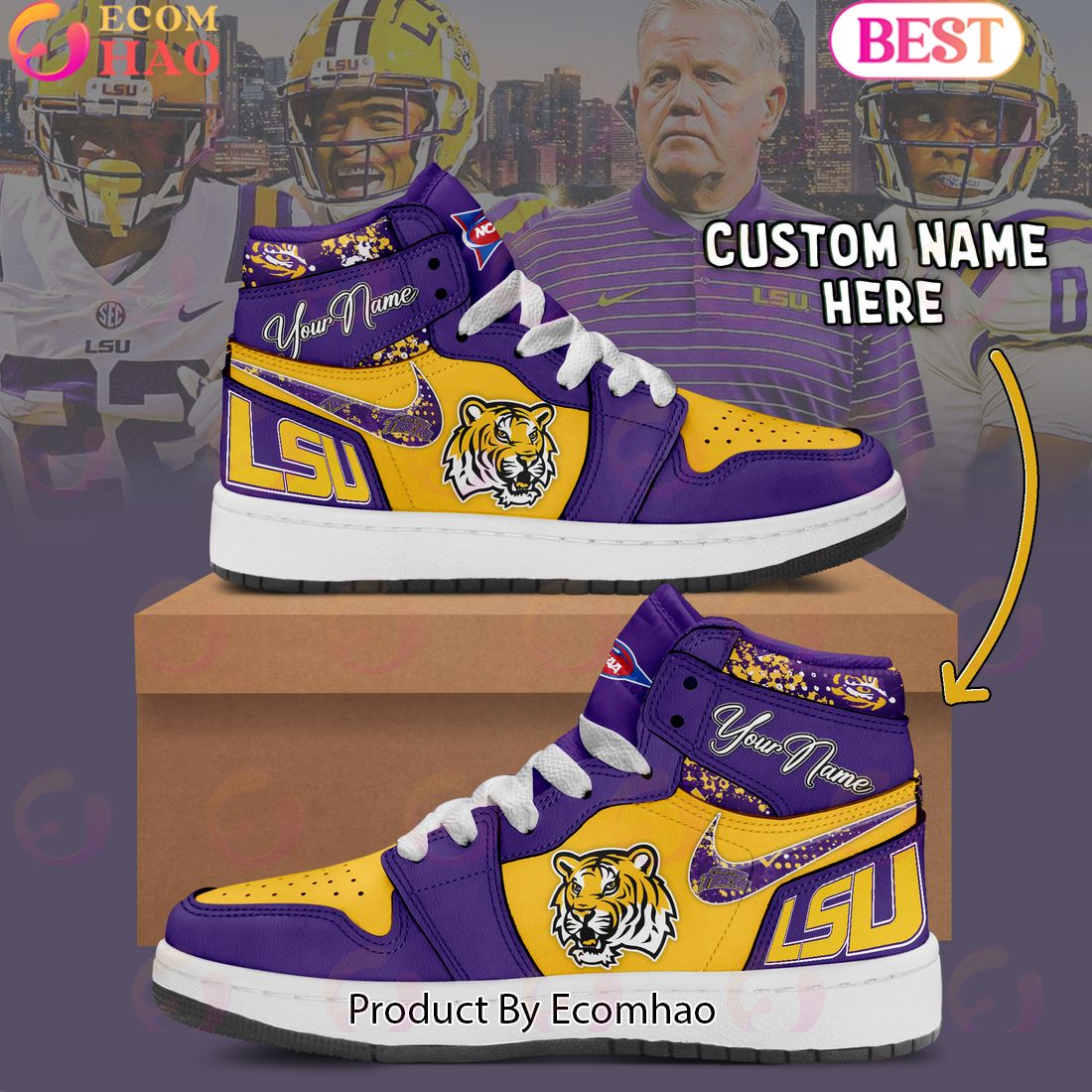 Customize NCAA LSU Tigers  Air Jordan 1 Shoes, Sneaker