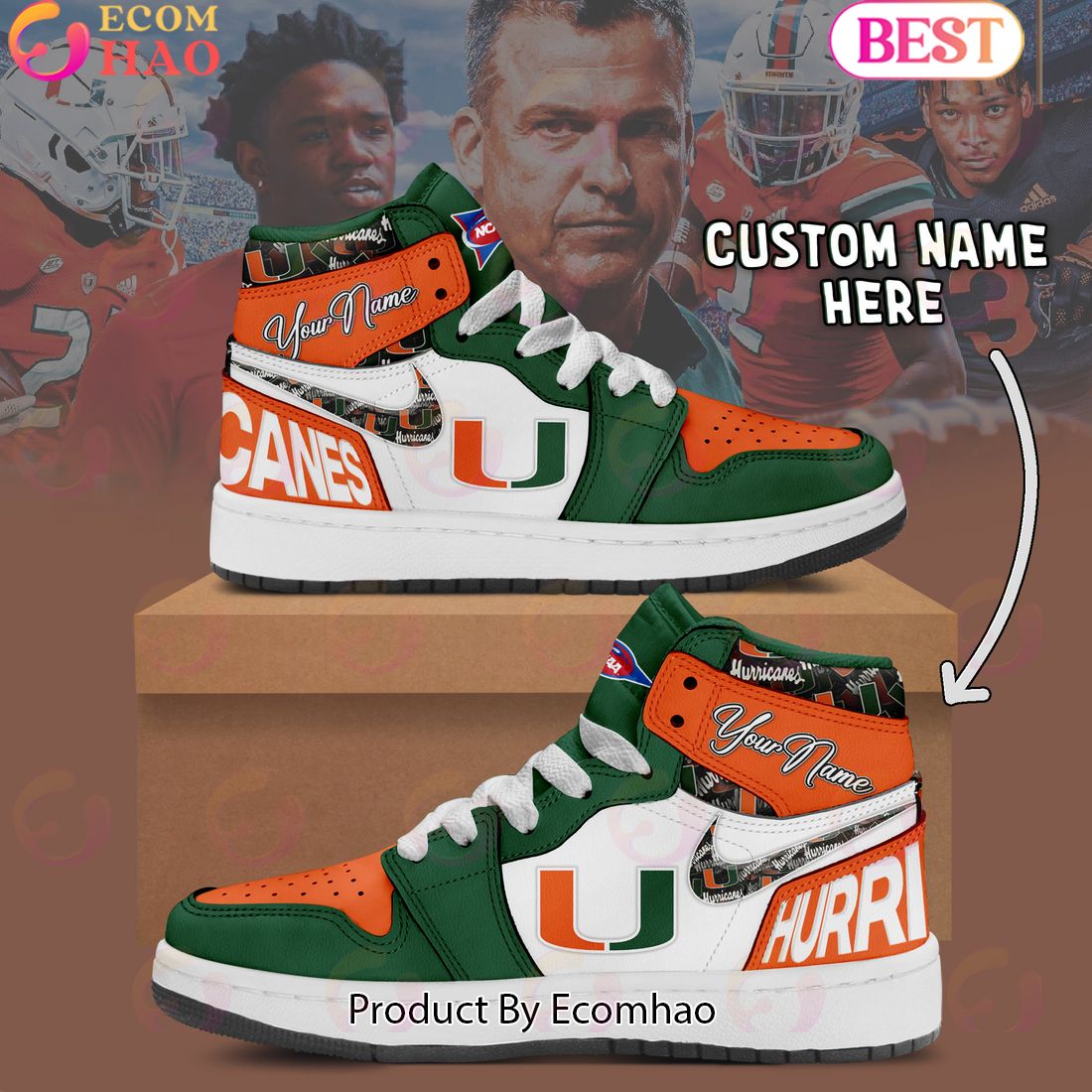 Customize NCAA Miami Hurricanes  Air Jordan 1 Shoes, Sneaker