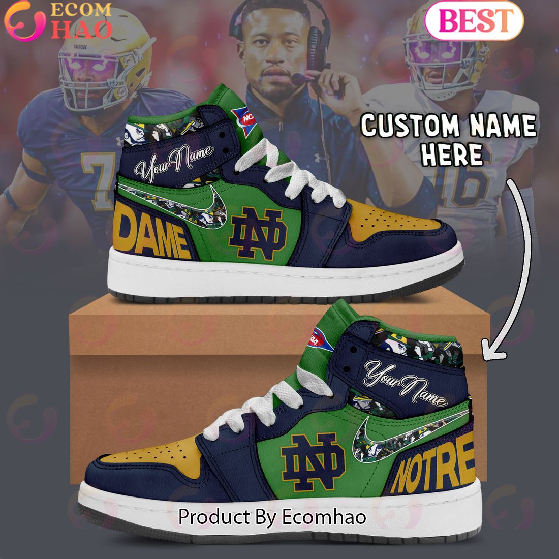 Customize NCAA Notre Dame Fighting Irish Air Jordan 1 Shoes, Sneaker