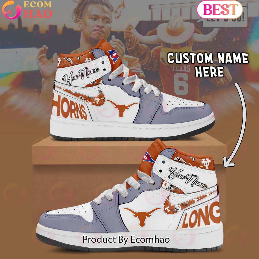 Customize NCAA Texas Longhorns  Air Jordan 1 Shoes, Sneaker