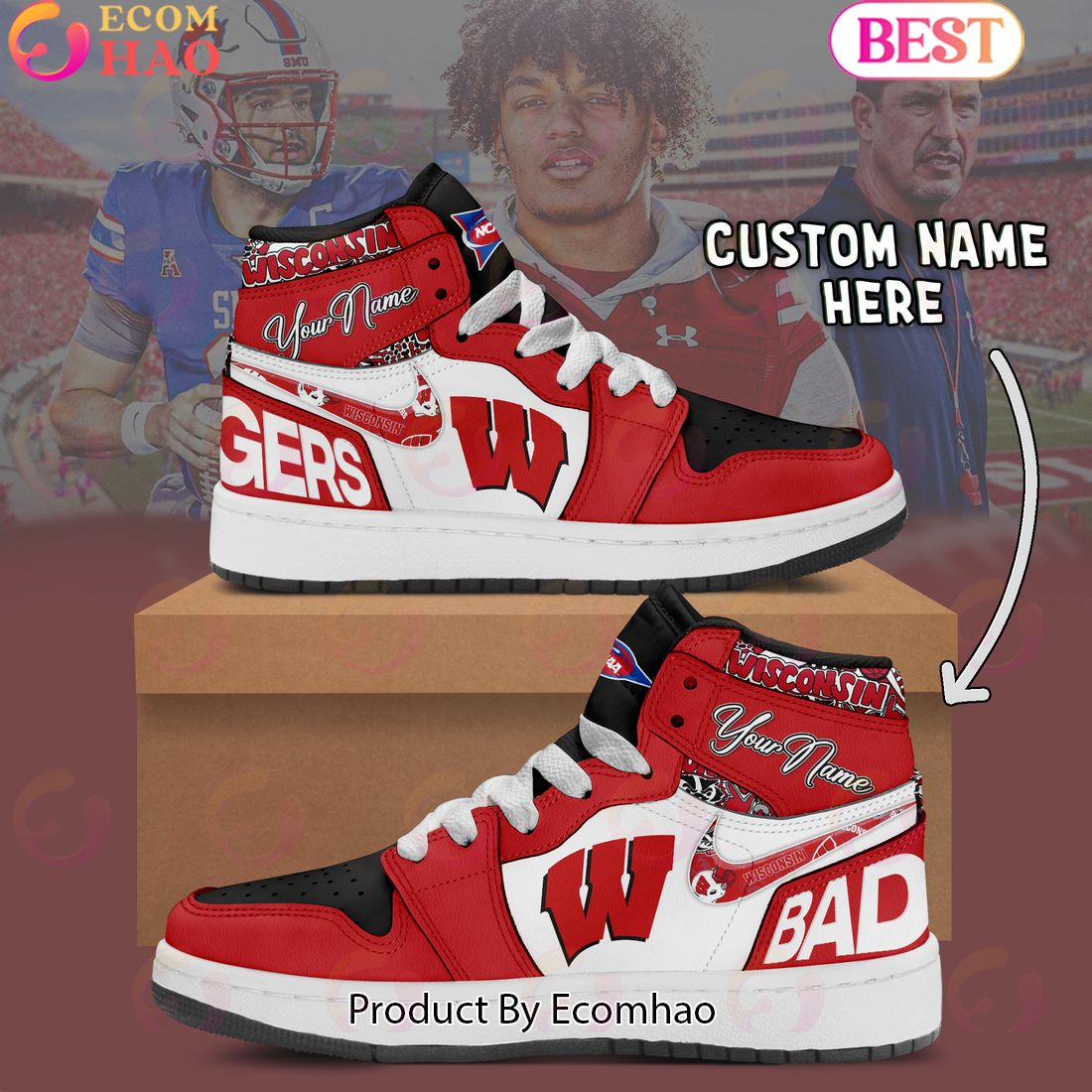 Customize NCAA Wisconsin Badgers  Air Jordan 1 Shoes, Sneaker