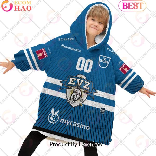 Personalized NL Hockey EV Zug Home jersey Style Oodie, Flanket, Blanket Hoodie, Snuggie