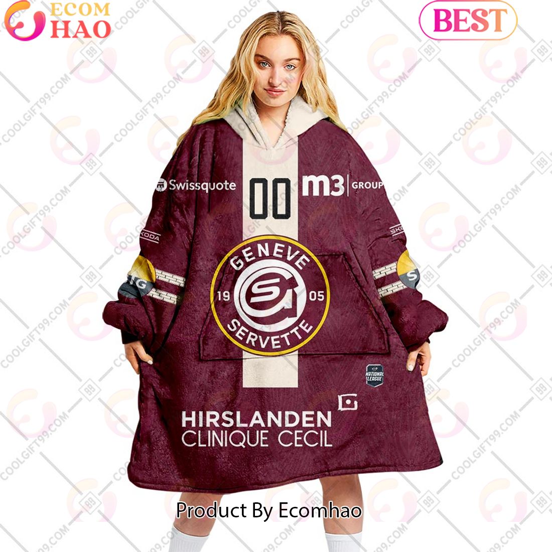 Personalized NL Hockey Geneve Servette HC Home jersey Style Oodie, Flanket, Blanket Hoodie, Snuggie