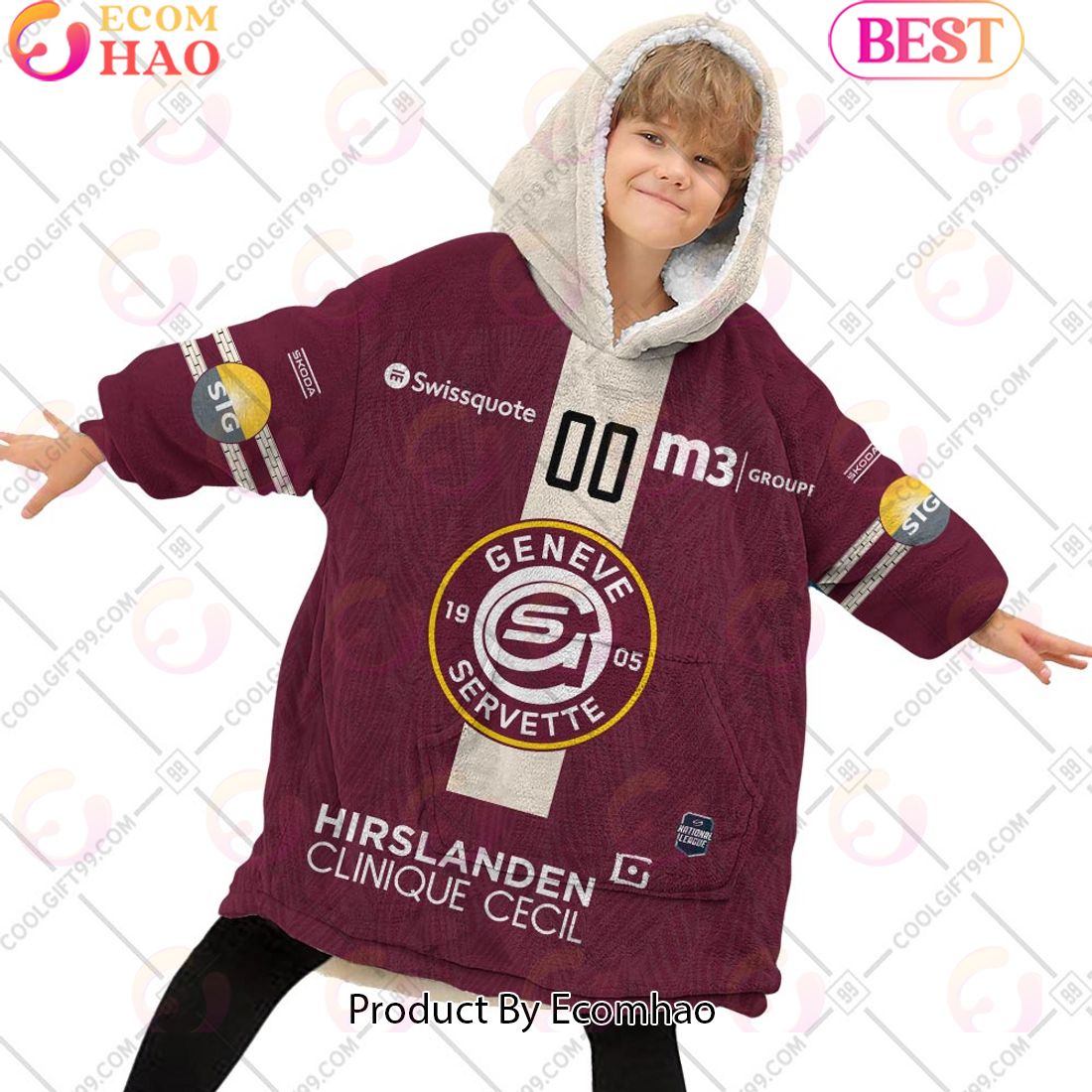 Personalized NL Hockey Geneve Servette HC Home jersey Style Oodie, Flanket, Blanket Hoodie, Snuggie