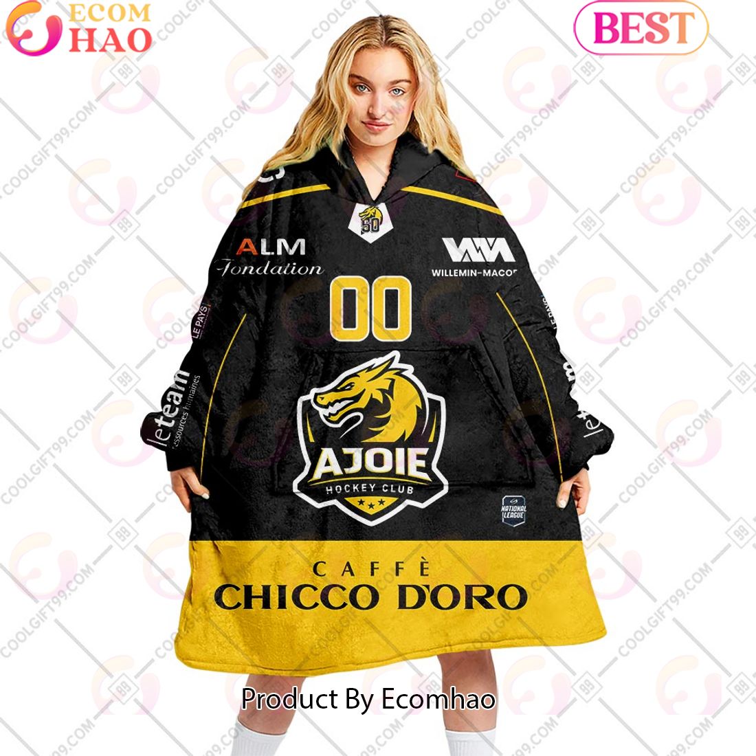 Personalized NL Hockey HC Ajoie Home jersey Style Oodie, Flanket, Blanket Hoodie, Snuggie