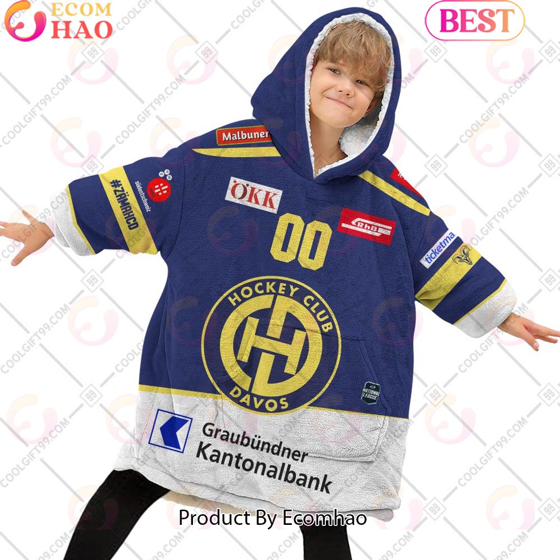 Personalized NL Hockey HC Davos Home jersey Style Oodie, Flanket, Blanket Hoodie, Snuggie