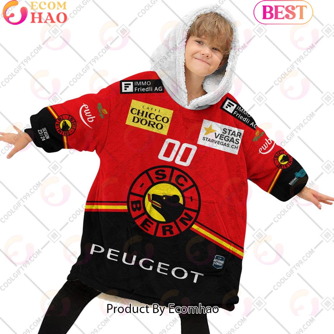 Personalized NL Hockey SC Bern Home jersey Style Oodie, Flanket, Blanket Hoodie, Snuggie