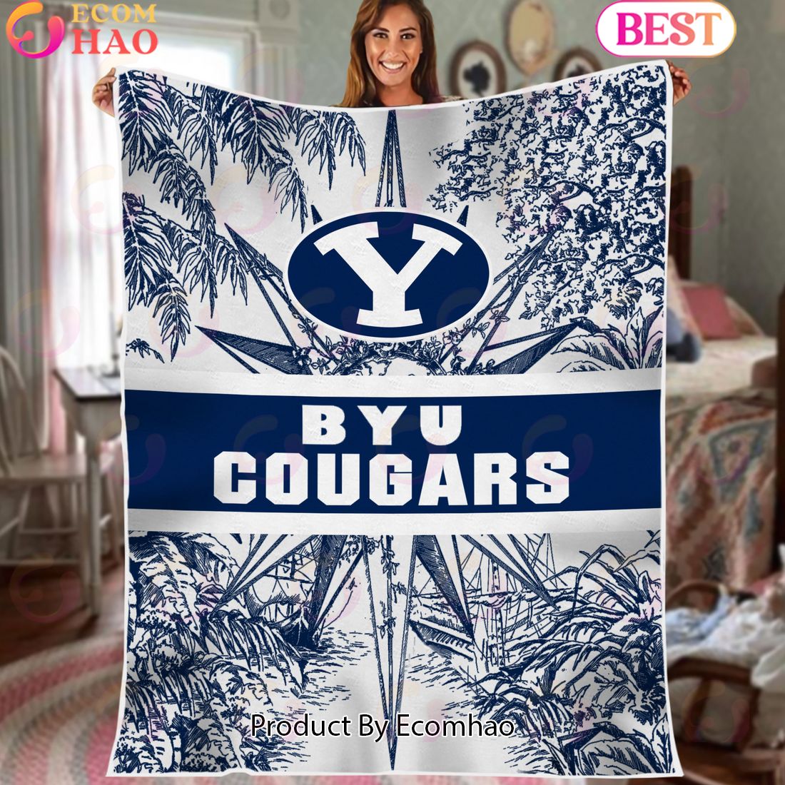 NCAA BYU Cougars Classic Pattern Fleece Blanket