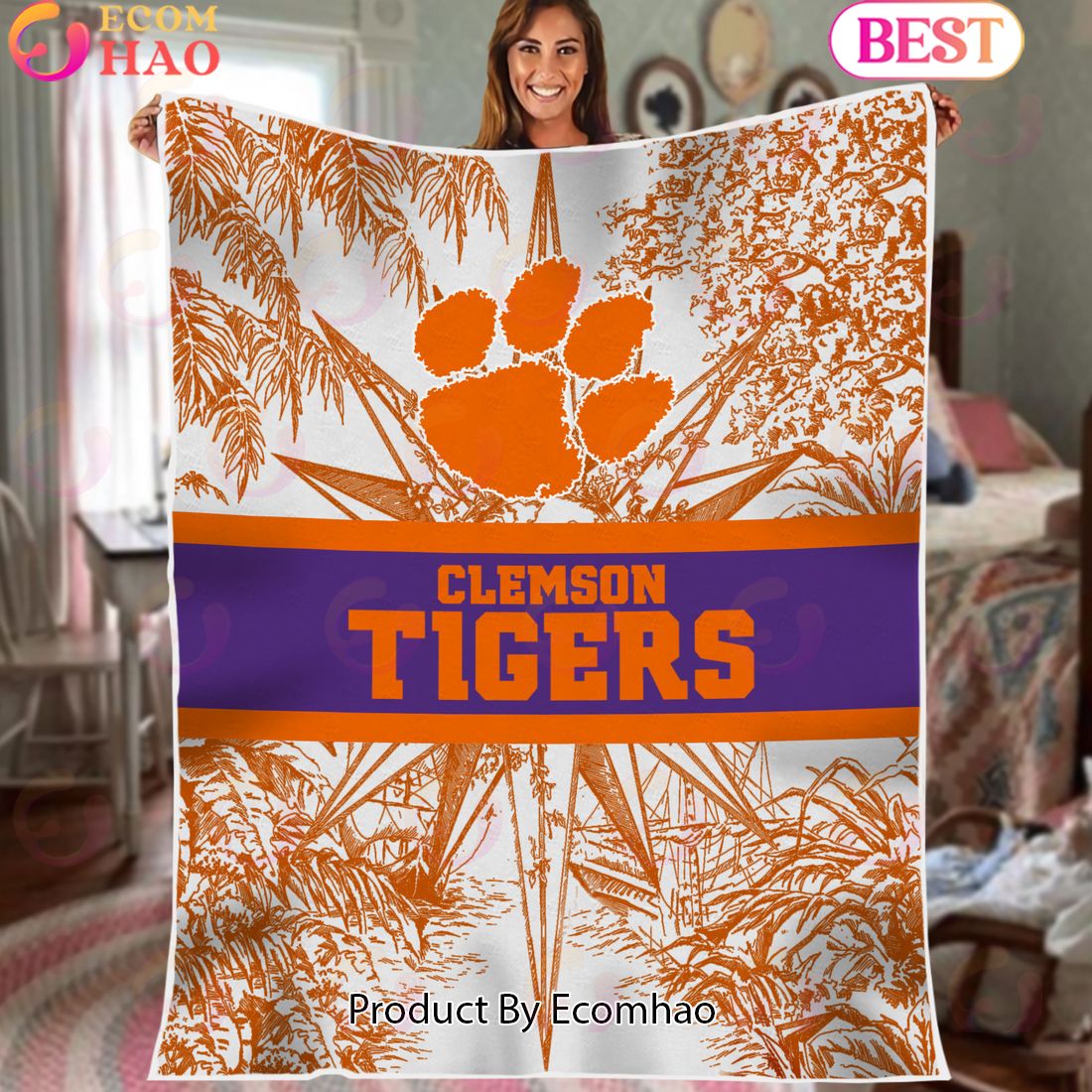 NCAA Clemson Tigers Classic Pattern Fleece Blanket