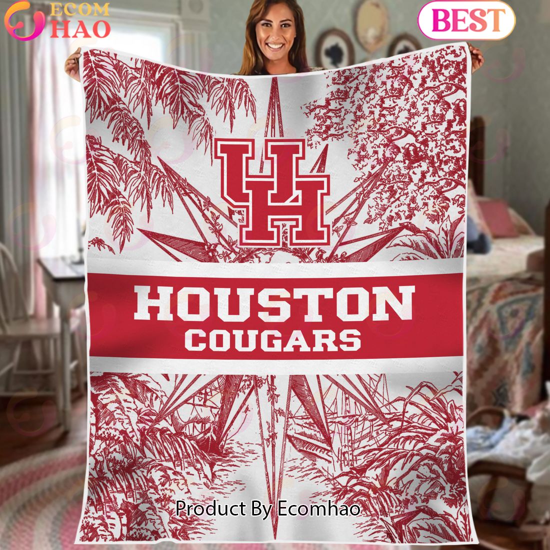 NCAA Houston Cougars Classic Pattern Fleece Blanket