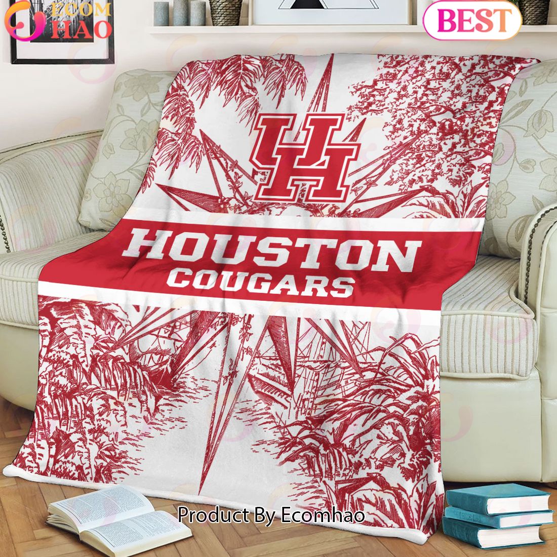 NCAA Houston Cougars Classic Pattern Fleece Blanket