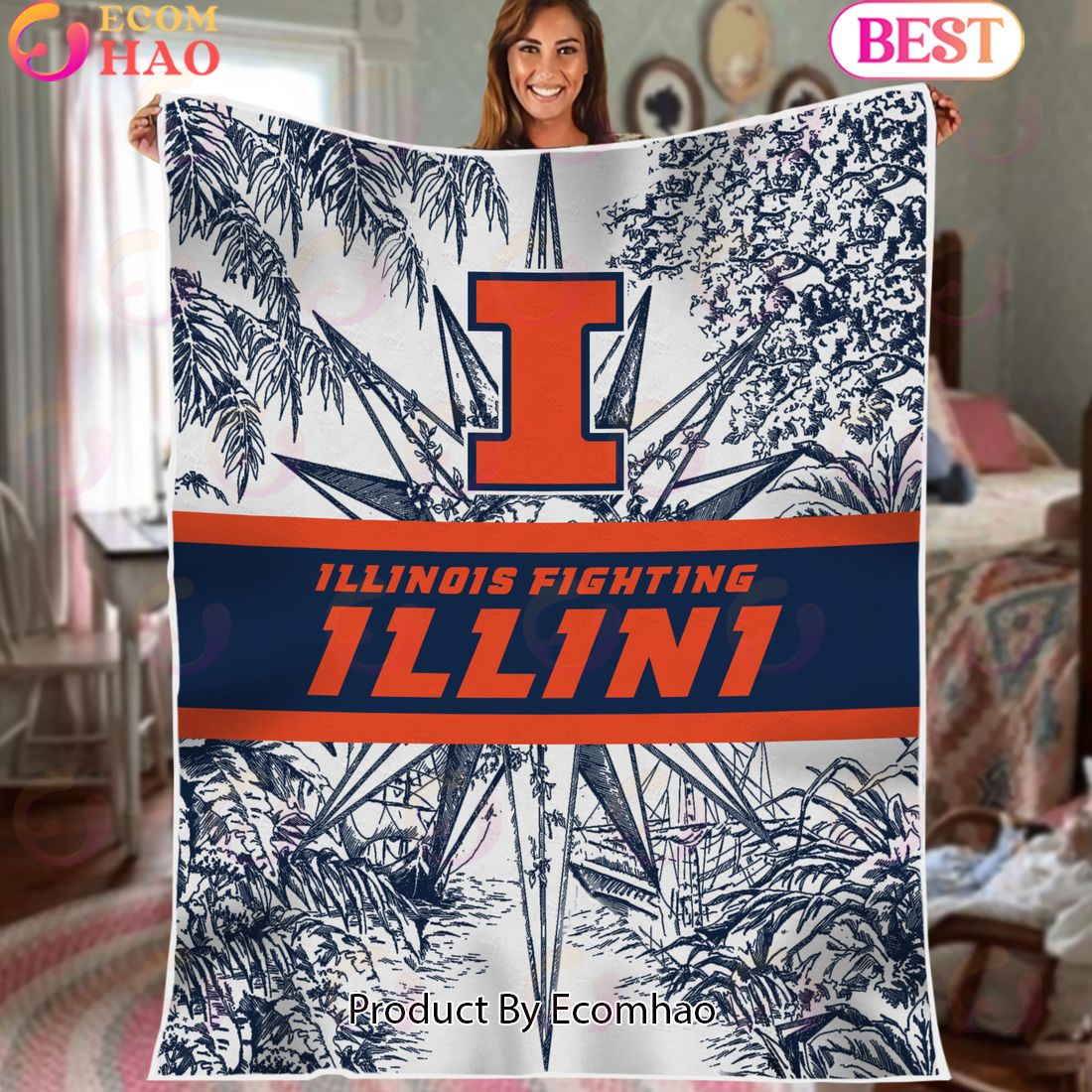 NCAA Illinois Fighting Illini Classic Pattern Fleece Blanket