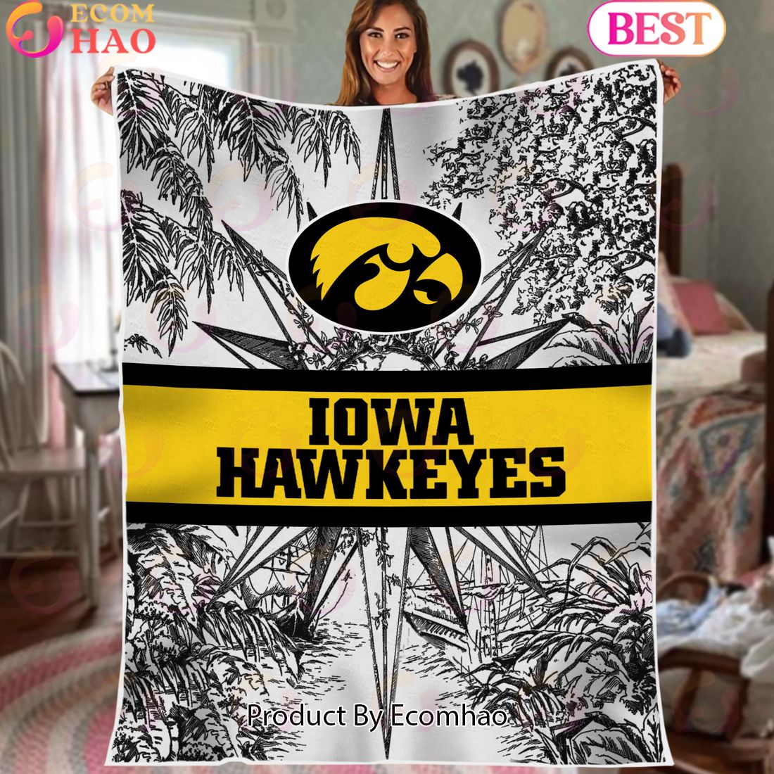 NCAA Iowa Hawkeyes Classic Pattern Fleece Blanket