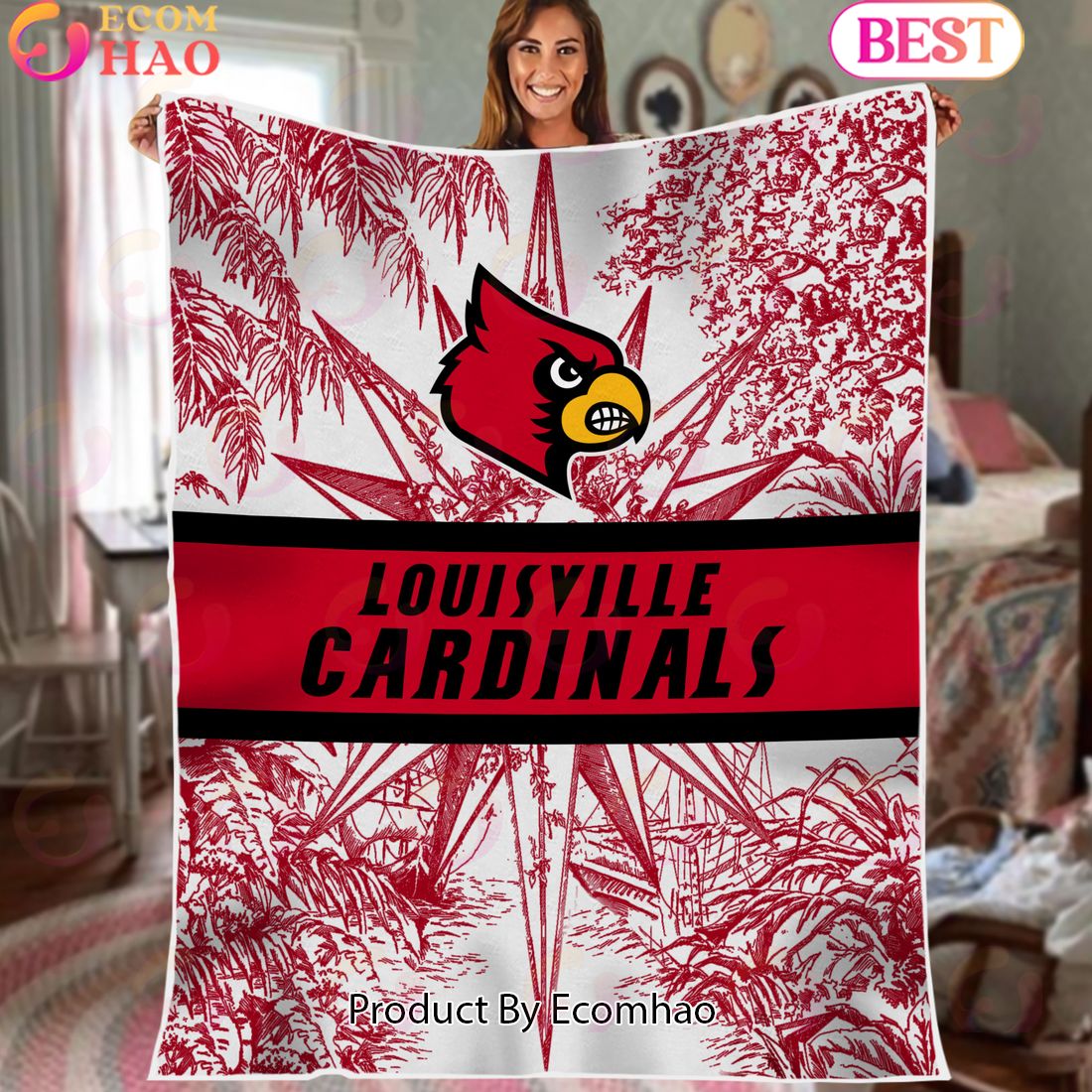 NCAA Louisville Cardinals Classic Pattern Fleece Blanket