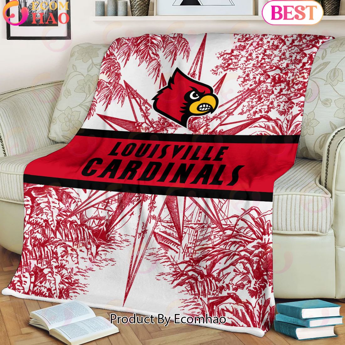 NCAA Louisville Cardinals Classic Pattern Fleece Blanket