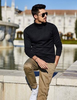 Elevate Your Style with a Classic Black Turtleneck Sweater: Timeless, Versatile, and Perfect for a Sleek and Sophisticated Look.