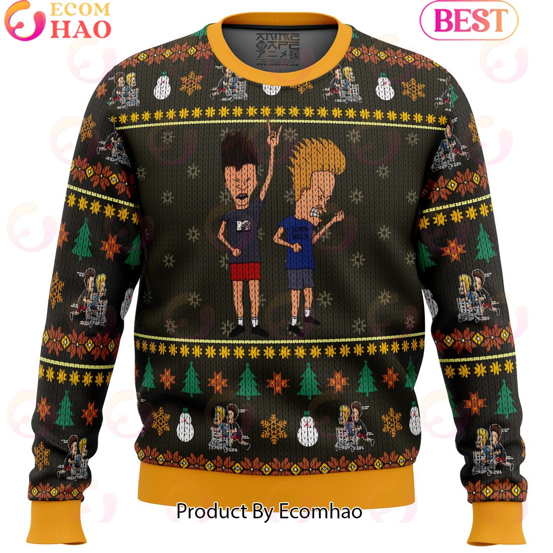 Beavis and Butthead Rock On Meme Ugly Christmas Sweater