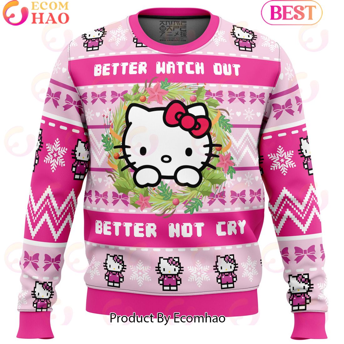 Hello Kitty is Coming to Town Meme Ugly Christmas Sweater