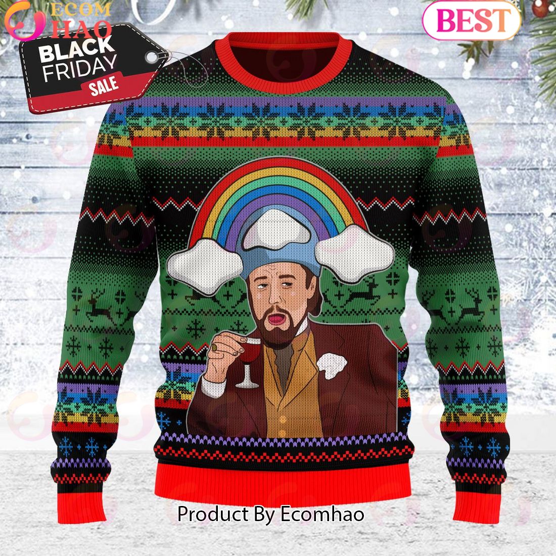 Leo Laughing Meme Dicardo Meme Ugly Christmas Sweater