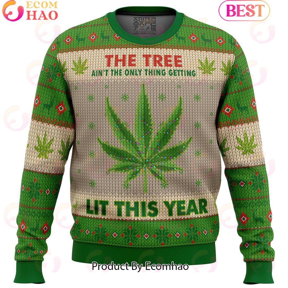 Lit This Year Weed Meme Ugly Christmas Sweater