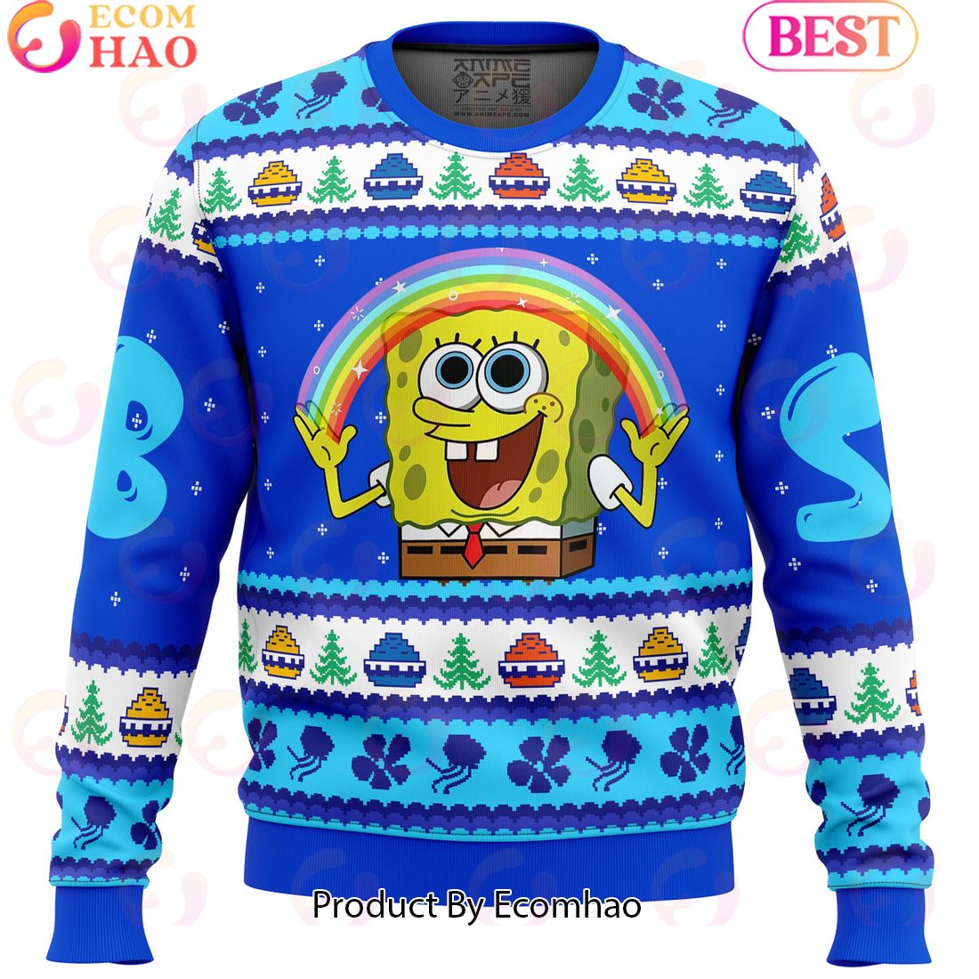 Nickelodeon Cartoons Rainbow SpongeBob Meme Ugly Christmas Sweater