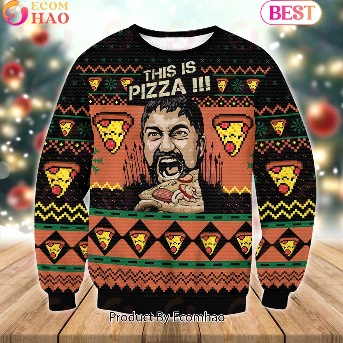 Gladiator This Is Pizza Ugly Christmas Sweater